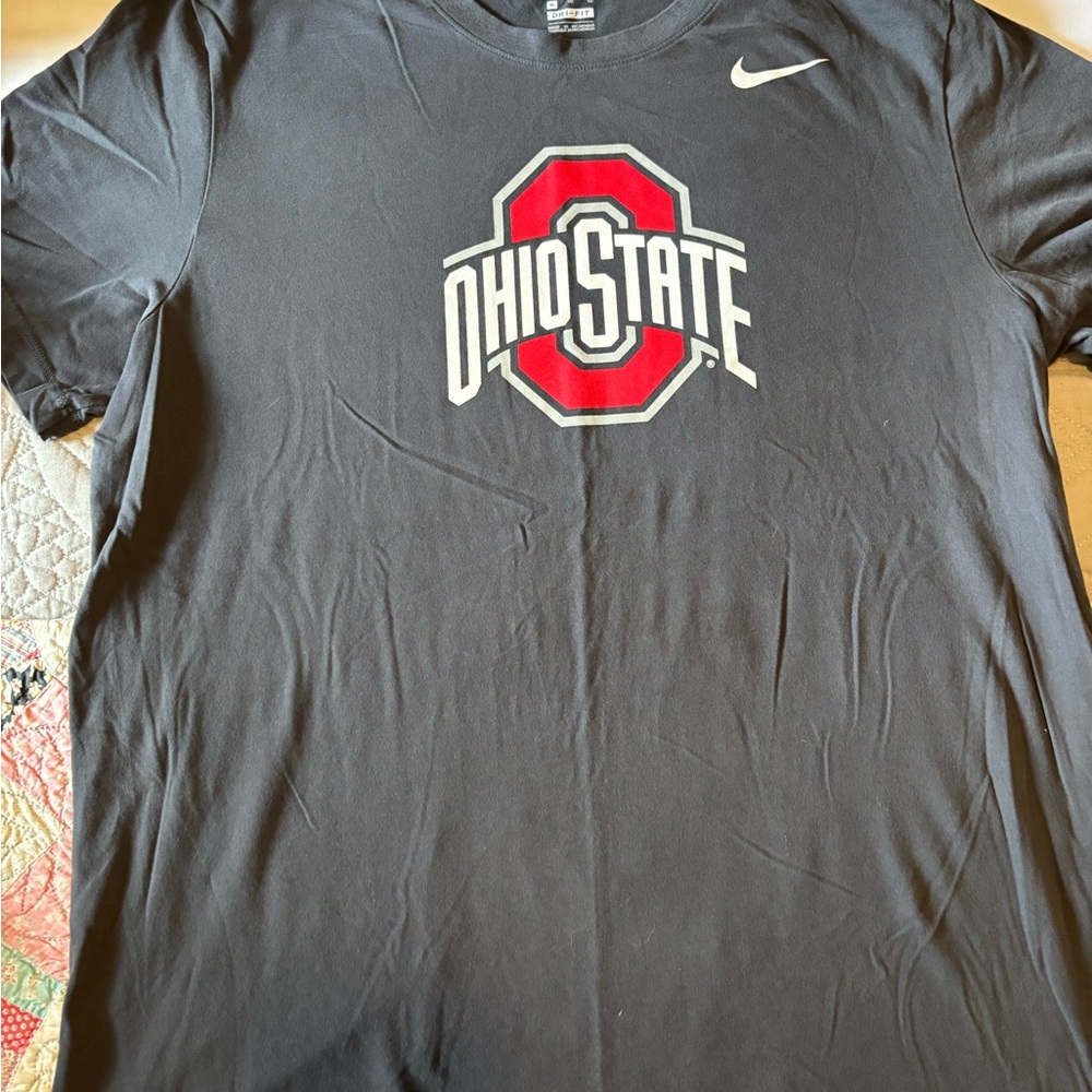 Nike Black Ohio State Logo Tee with Red and White Crest